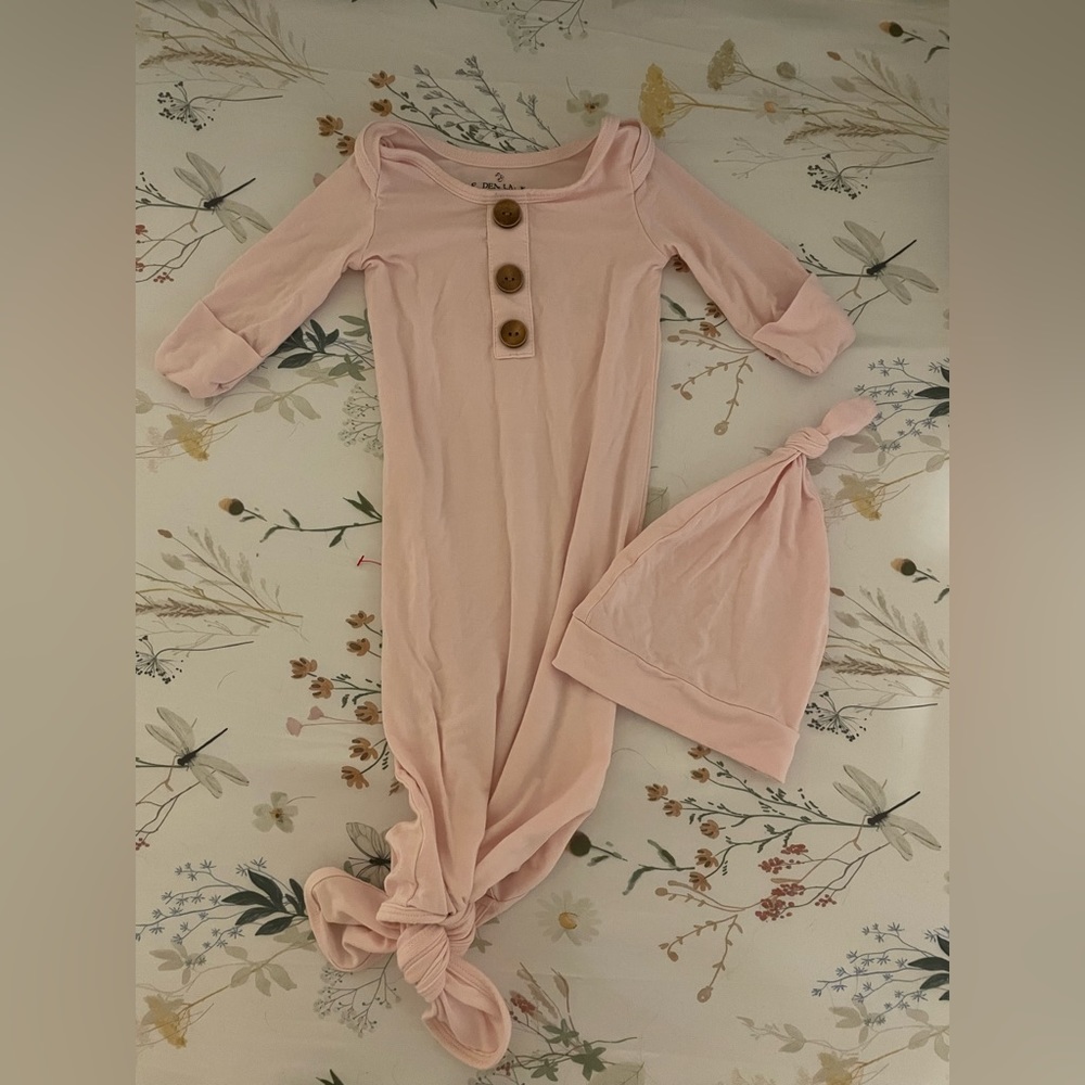 Caden Lane baby gown and hat
